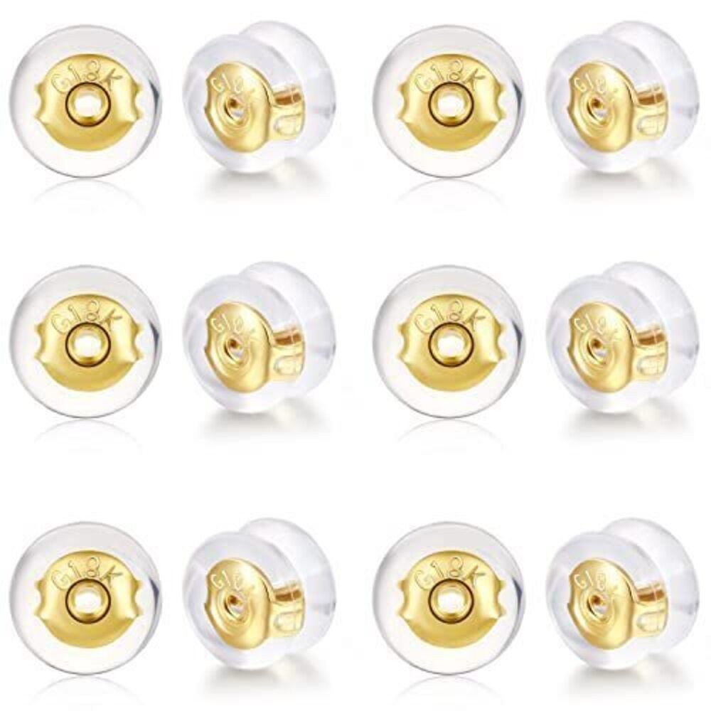 8783 18K Gold Locking Secure Earring Backs for Studs, Silicone Earring